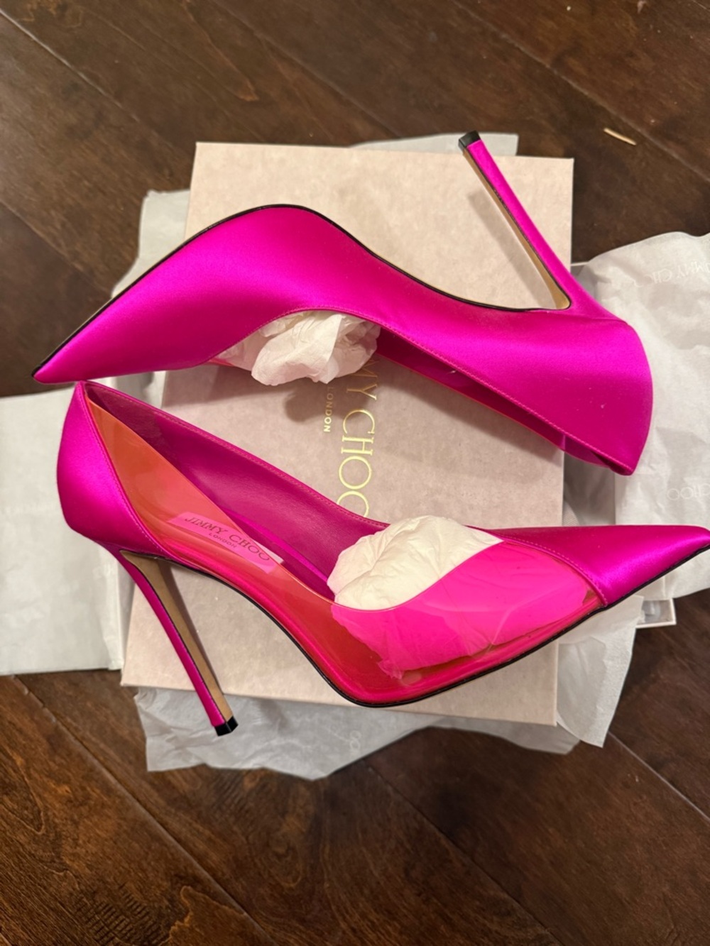 Jimmy Choo Fuchsia Satin Pointed-Toe Stiletto Pumps - Picture 2 of 6